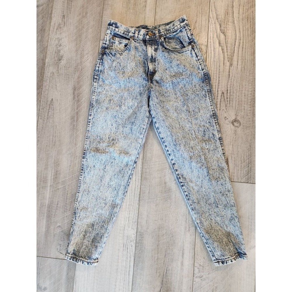 Vintage 80s Chic Acid Wash Blue Demin High Rise Mom Jeans Size 10 P Tapered Leg